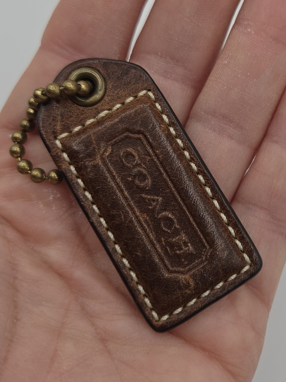 Y2K Coach Brown Leather Fob with Brass Ball Chain
